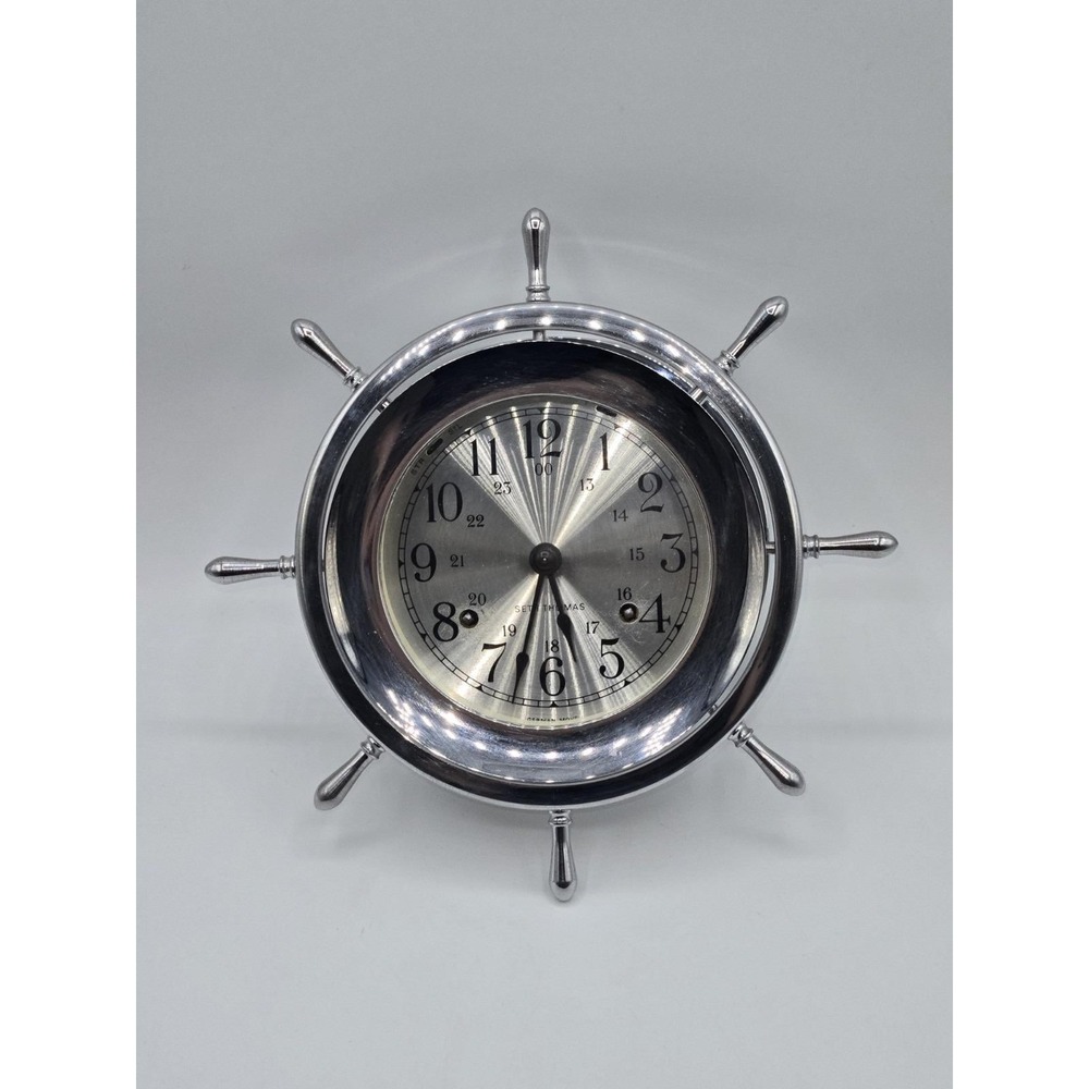 Seth Thomas Helmsman Ship Wheel Clock Nautical Chrome Maritime Boat Alarm Clock